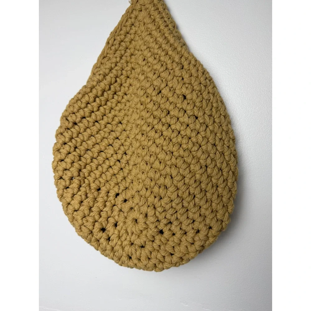 Mustard Yellow Woven Knit Hanging Basket Teardrop Wall Storage Peg Hook Basket